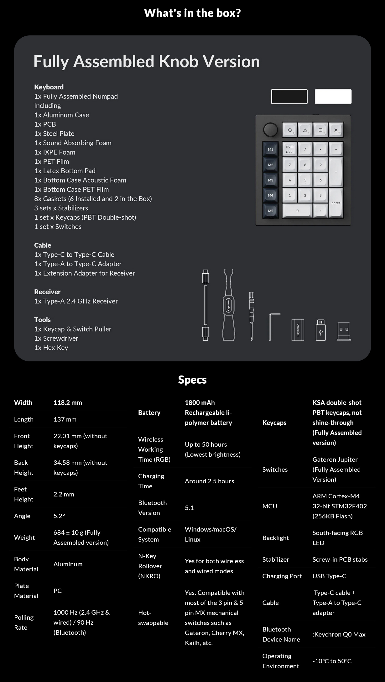 Keychron Q Max Hot Swap Rgb Wireless Number Pad Black Gateron Jupiter Brown Kbkcq Mm Mwave
