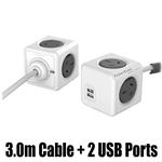 Allocacoc PowerCube Extended USB - 4 Outlets 2 USB - 3M Cable - Trolley Grey