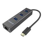 Simplecom CHN411-BK USB Type-C 3-Port USB 3.0 Hub with Ethernet Adapter - Black