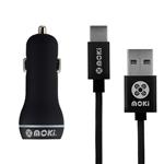 Moki 90cm USB Type-C Braided SynCharge Cable + Car Charger - Black