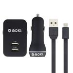 Moki 1.5m Micro-USB SynCharge Cable + Wall & Car Charger - Black