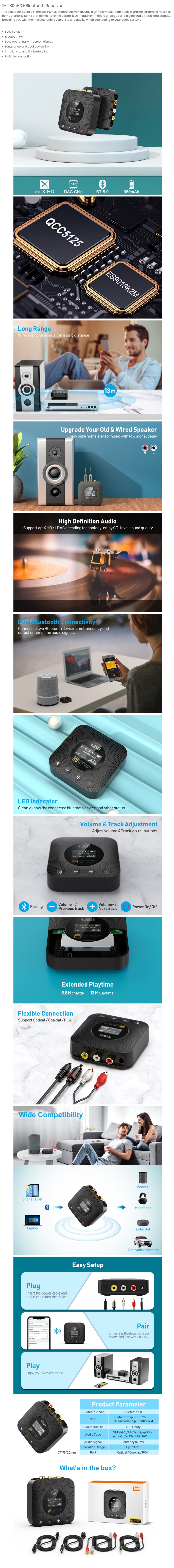 1Mii B06HD+ PLUS Bluetooth 5.0 Audio Receiver