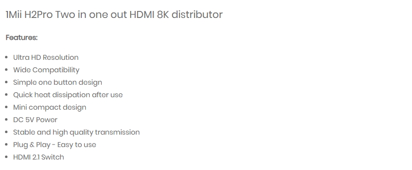 1Mii H2Pro Two In One Out 8K HDMI Switch 4k@120hz Splitter