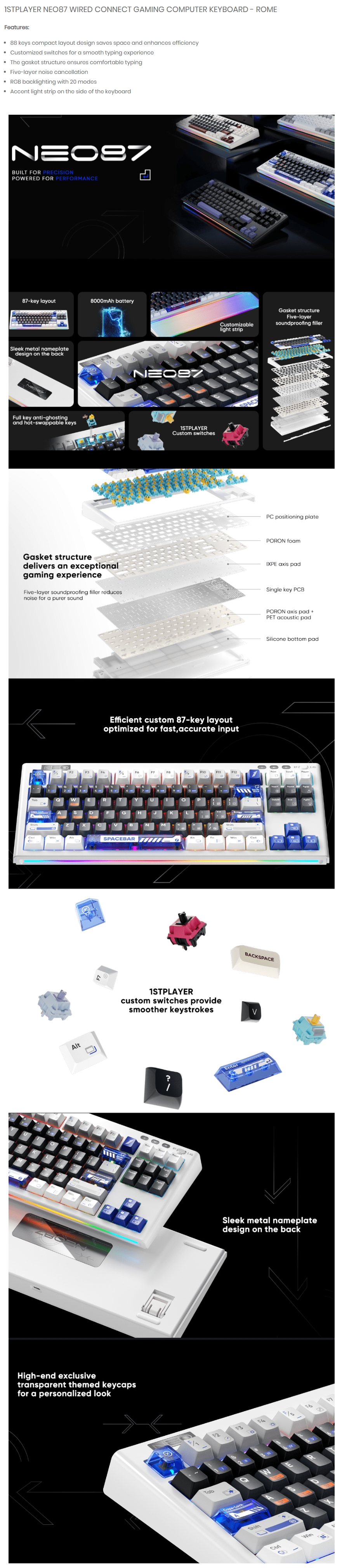 1st Player NEO87 Mechanical Gaming Keyboard - Rome