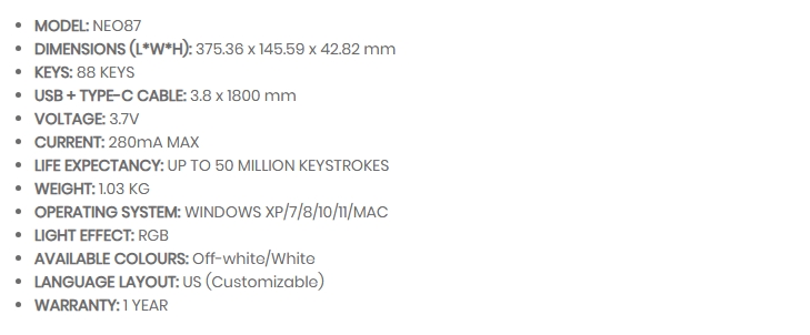1st Player NEO87 Wireless 3 Mode Mechanical Keyboard - Thunderstorm