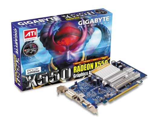 Gigabyte® ATI® Radeon X550 PCIe 256MB 128Bit, DVI + TV-OUT, DirectX 9 ...