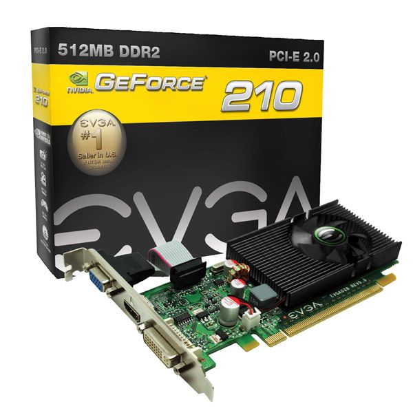 EVGA GeForce 210 Video Card, 512MB 64bit DDR2 RAM, 589 / 800MHz Clock