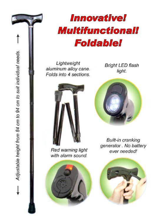 Foldable Walking Stick With LED Light and Alarm Mwave