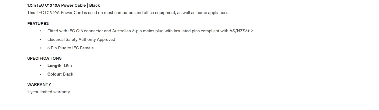 4Cabling 1.5m Aus 3 Pin Male Plug to IEC C13 Power Cable - Black
