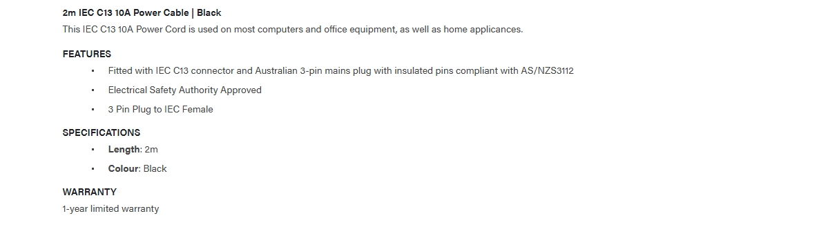 4Cabling 2m Aus 3 Pin Male Plug to IEC C13 Power Cable - Black