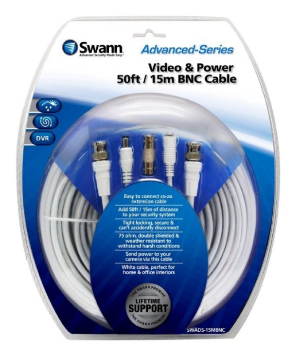 Swann 15m BNC Extension Cable Integrated with DC Power SWADS15MBNCGL Mwave