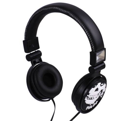 Laser DJ Style Over Ear Headphones WHITE (Skull Motif) AOHEAD15WHT