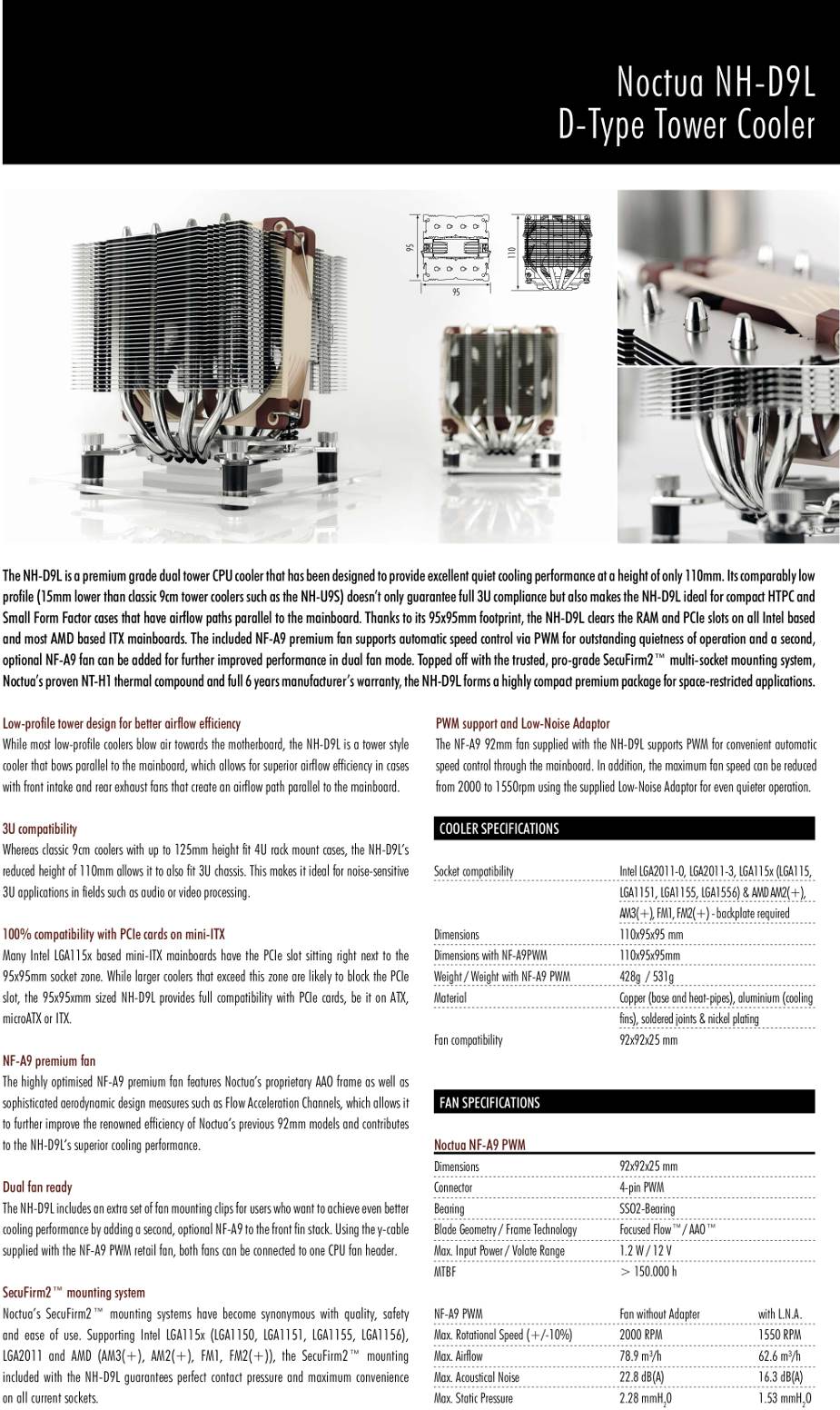 Noctua NH-D9L Multi-Socket PWM CPU Cooler - Desktop Overview 1