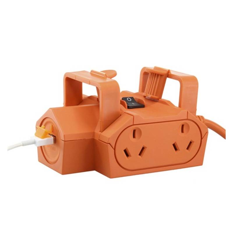 4 Outlet Power Block with Securing loops and USB Orange MS4083 Mwave