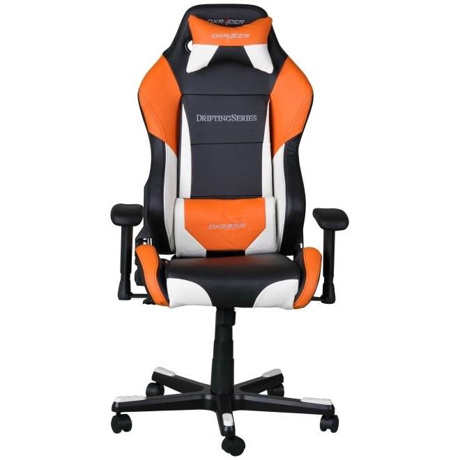 DXRacer Drifting Series Gaming Chair Neck/Lumbar Support Black, White & Orange OH/DF61/NWO