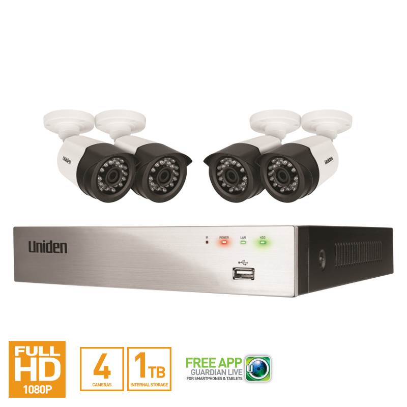 Uniden Guardian GDVR4T40 4CH FHD DVR Security System + 4 Wired Outdoor