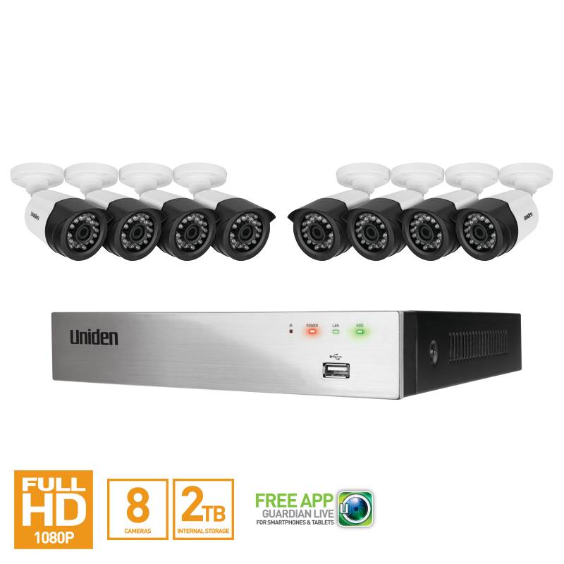 Uniden Guardian GDVR8T80 8CH FHD DVR Security System + 8 Wired Outdoor