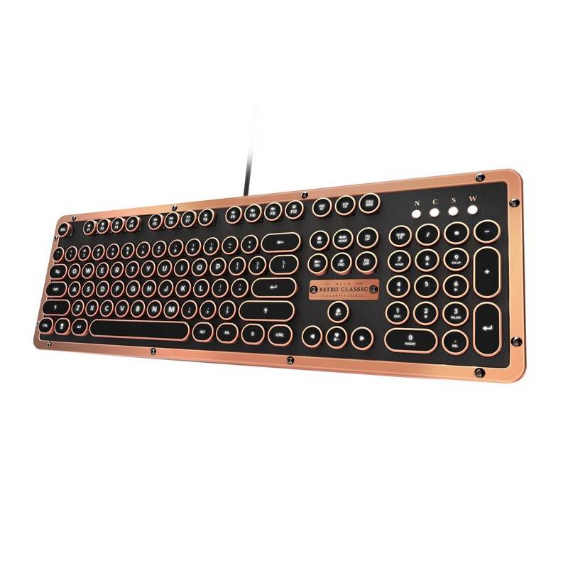 Azio MK Retro Classic USB Keyboard Copper Alloy Trim & Black Leather