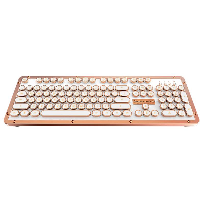 Azio MK Retro Classic Bluetooth Keyboard Copper Alloy Trim & White