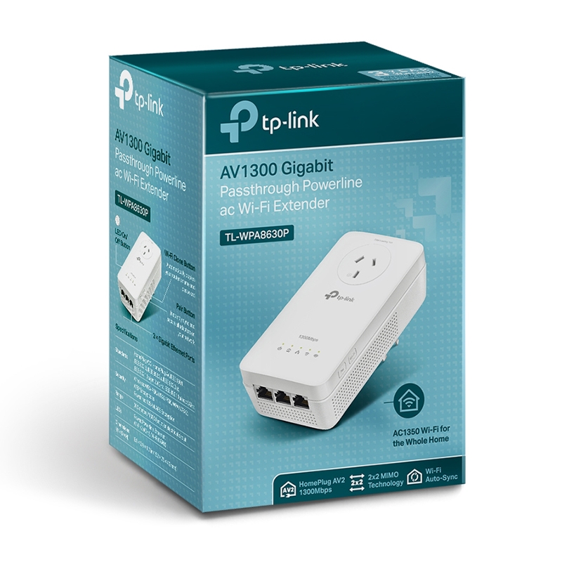 TPLink TLWPA8630P AV1300 3Port Gigabit Passthrough Powerline Range
