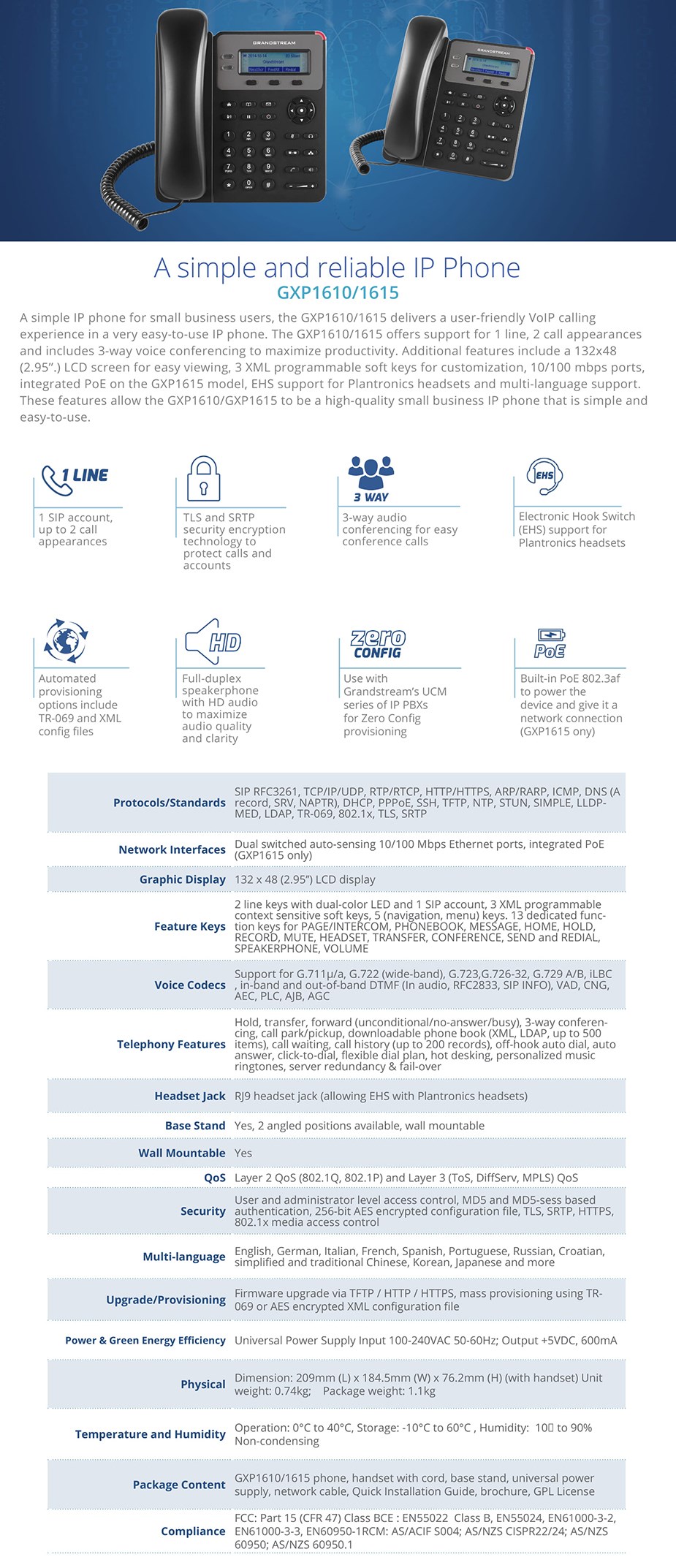 Grandstream GXP1610 PoE IP Phone - desktop overview