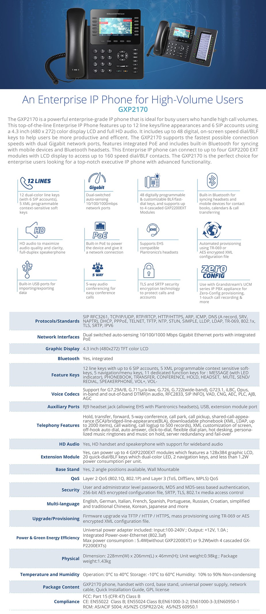 Grandstream GXP2170 HD PoE IP Phone - desktop overview