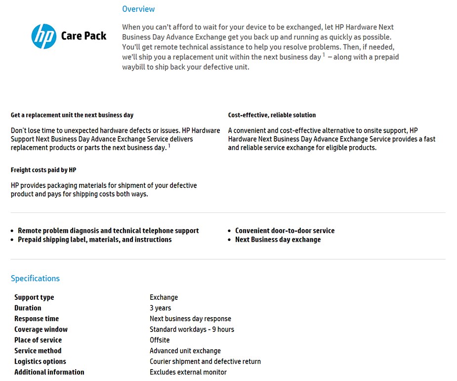 HP Care Pack - 3 Year Next Business Day Advanced Exchange Thin Client Only - desktop overview