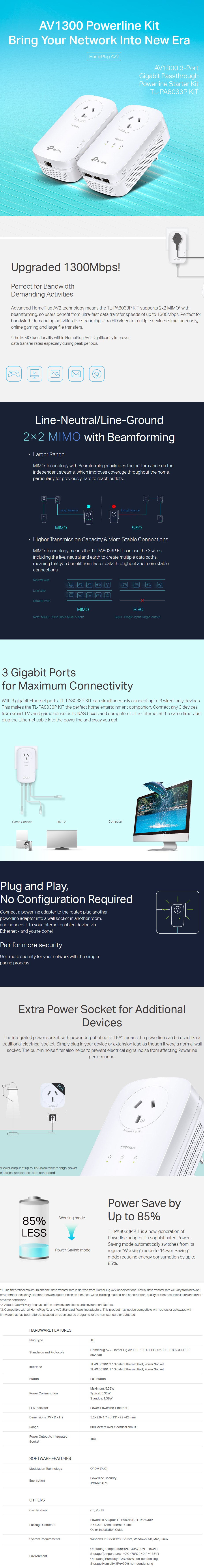 TP-Link AV1300 3-Port Gigabit Passthrough Powerline Starter Kit - Desktop Overview 1