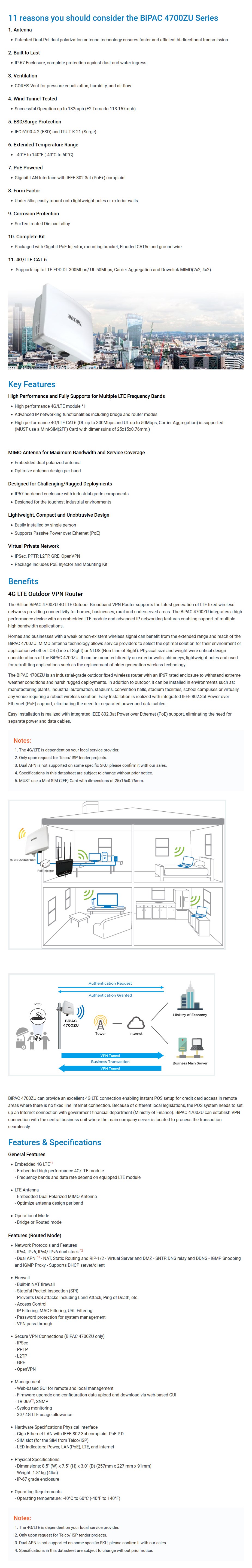 Billion BiPAC 4700ZU 4G LTE Outdoor VPN Router - Desktop Overview 1