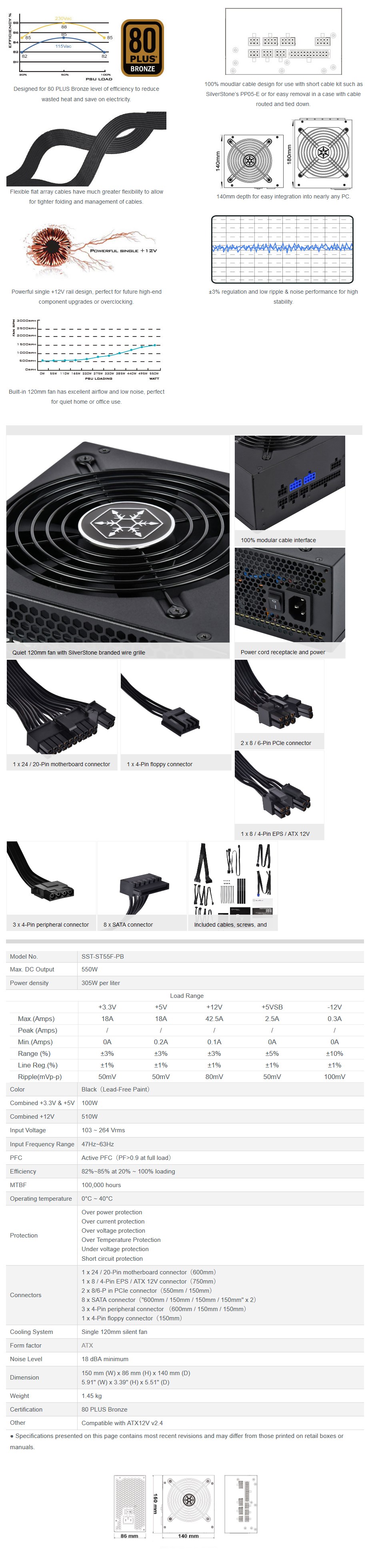 SilverStone Strider ST55F-PB 550W 80 Plus Bronze Fully Modular Power Supply - Desktop Overview 1