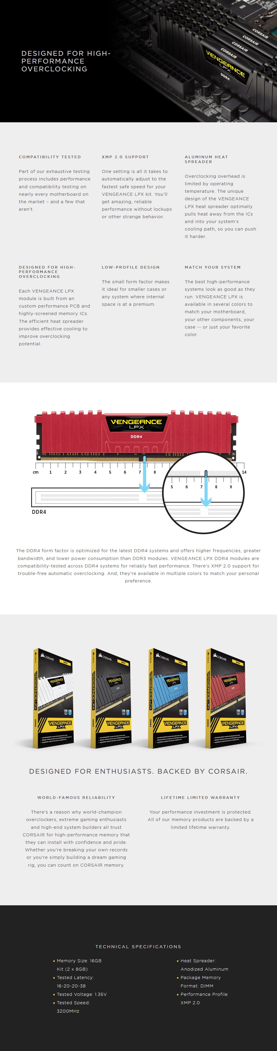 Corsair Vengeance LPX CMK16GX4M2E3200C1 16GB (2x 8GB) DDR4 3200MHz Memory Black - Desktop Overview 1