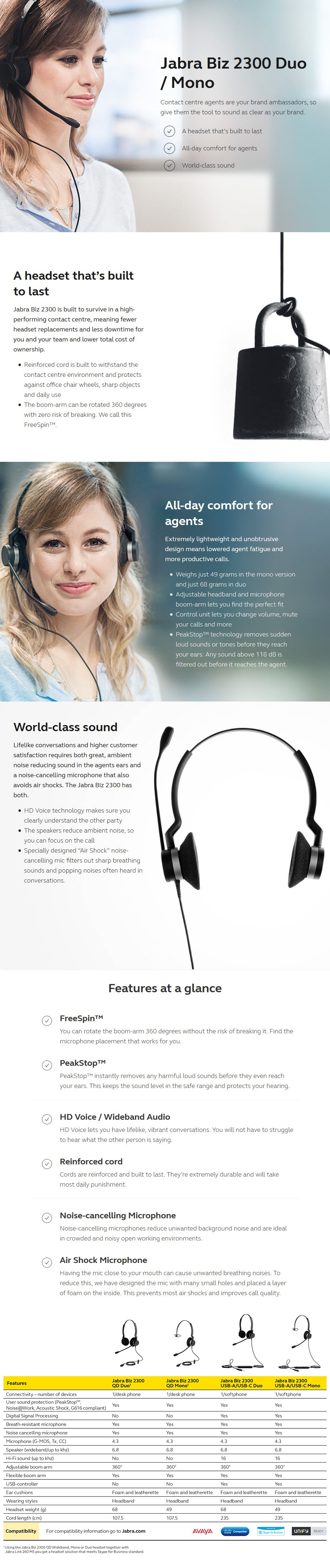 Jabra Biz 2300 USB-C UC Mono Headset - Desktop Overview 1