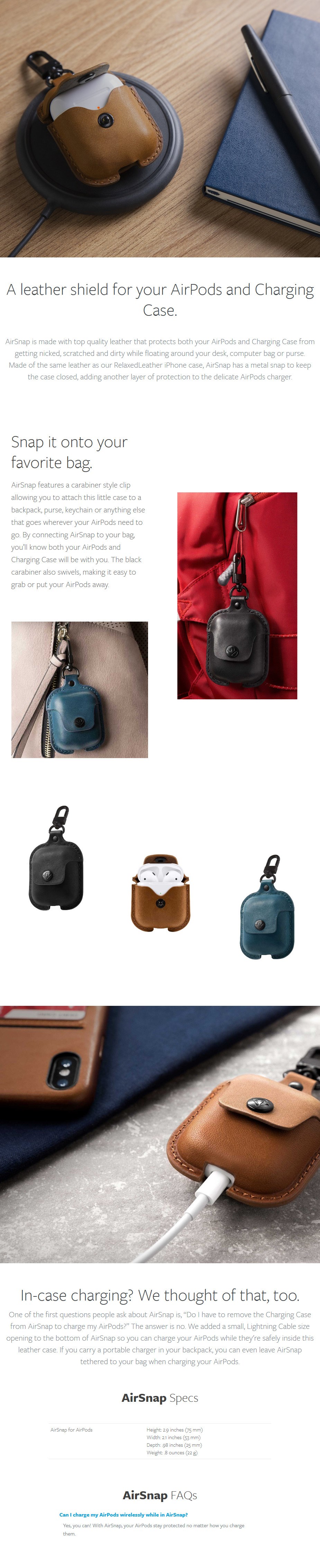 Twelve South AirSnap Leather Case for AirPods - Cognac - Desktop Overview 1