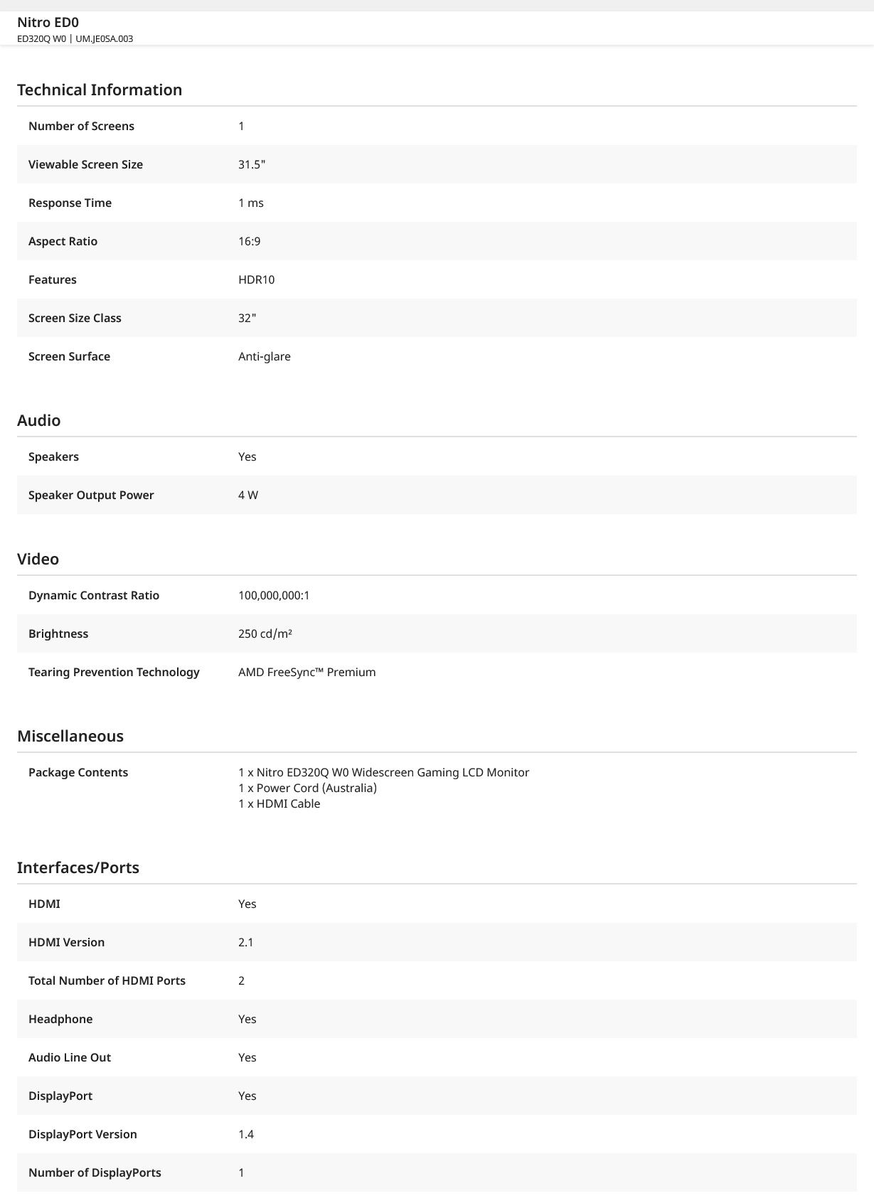 Acer Nitro ED320Q W0 31.5