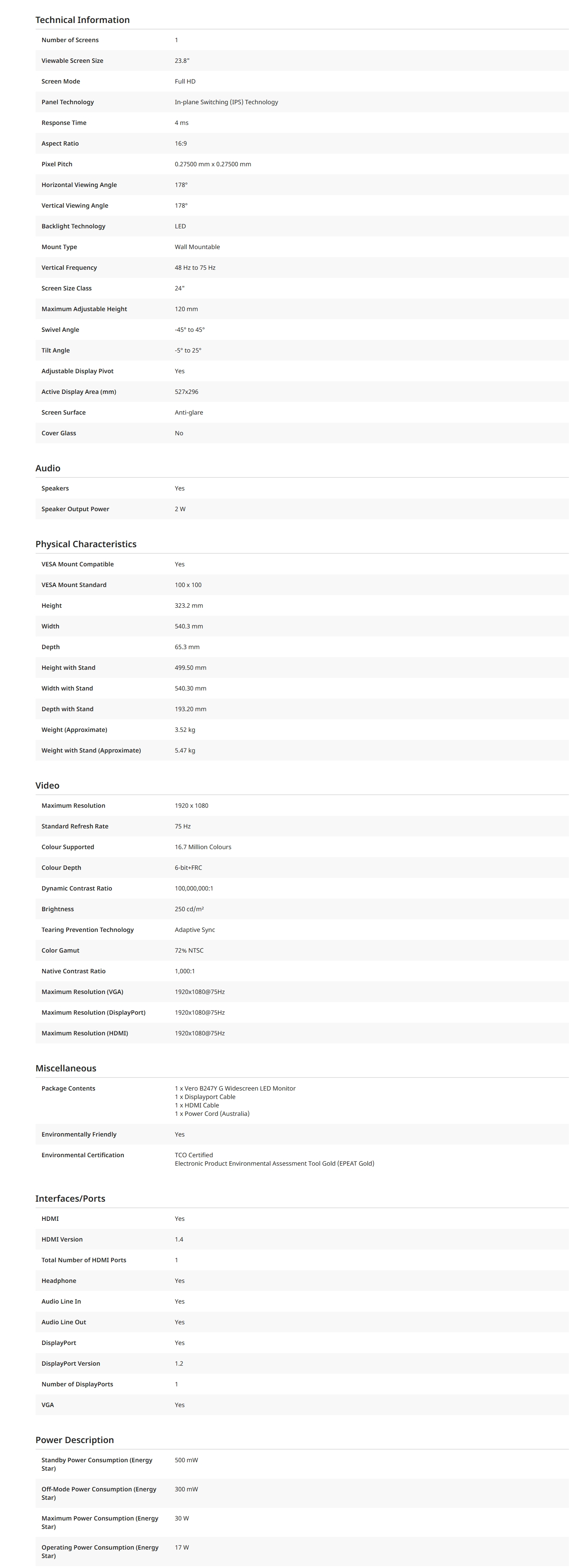 Acer Vero B247YG 23.8