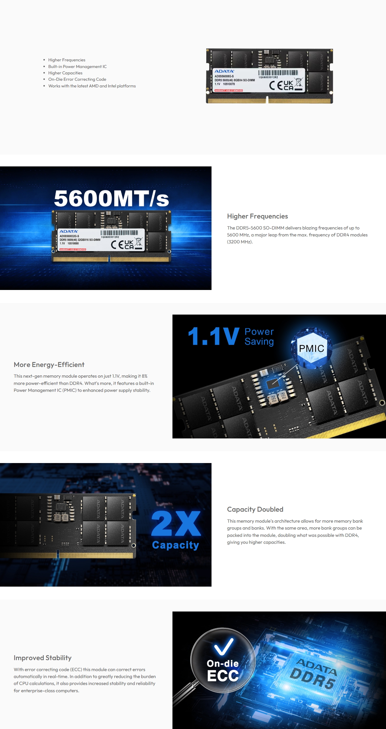 ADATA Premier 16GB (1x16GB) DDR5 5600MHz CL46 Laptop Memory