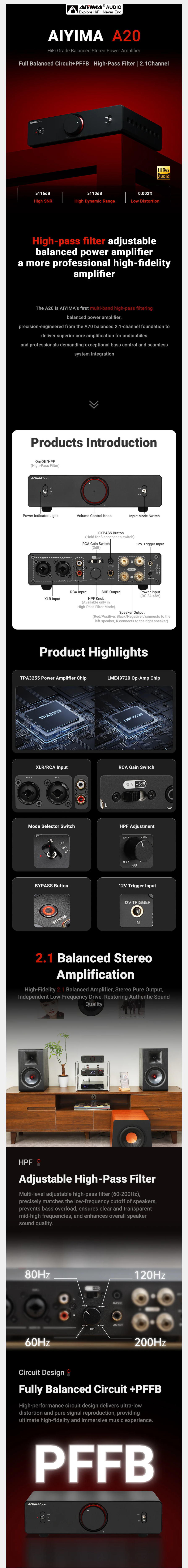 AIYIMA A20 Hi-Fi Balanced 2.1 Amplifier