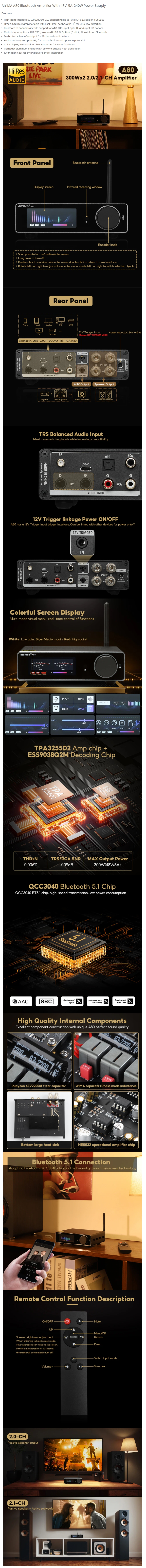 AIYIMA A80 Bluetooth Hi-Res DAC Amplifier