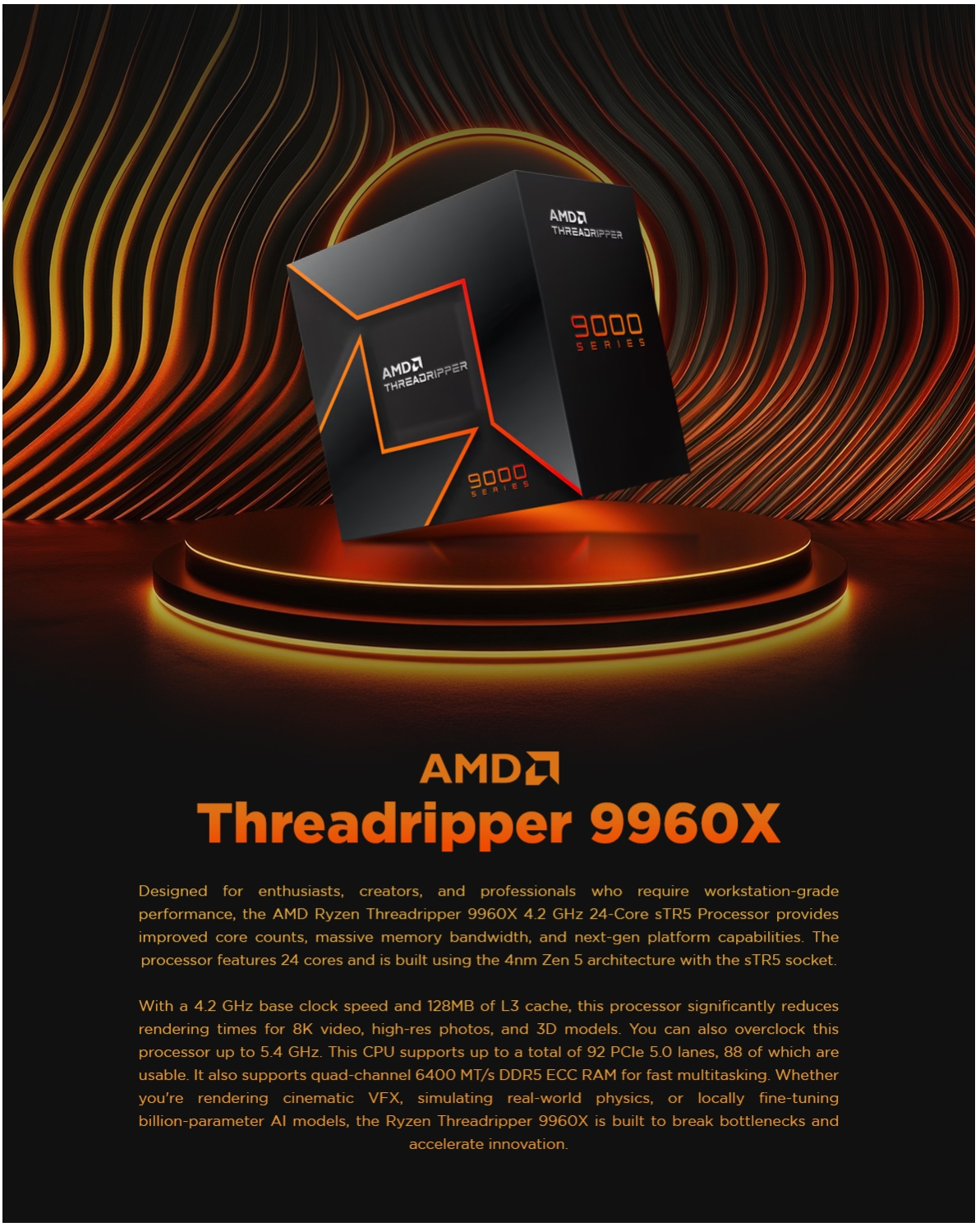 AMD Ryzen Threadripper 9960X 24-Core 5.4GHz sTR5 CPU Processor