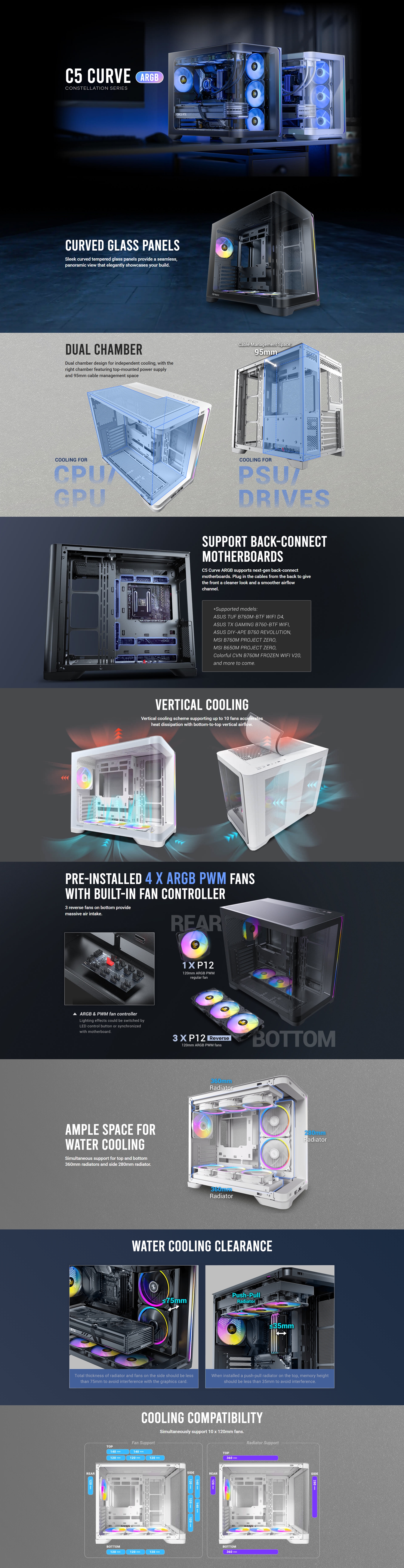 Antec C5 CURVE ARGB Tempered Glass Mid-Tower ATX Case - White