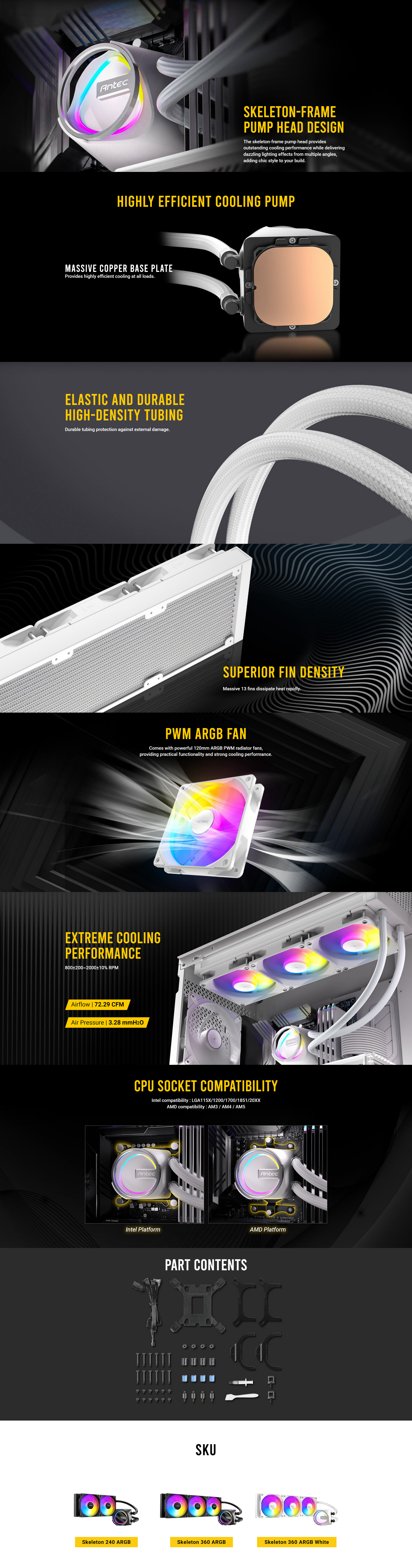 Antec Skeleton 360 ARGB 360mm AIO Liquid CPU Cooler - White
