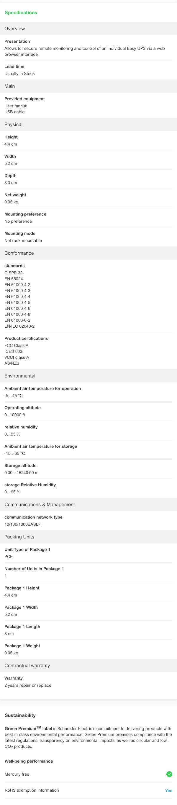 APC UPS Network Management Card For Easy UPS 1 Phase AP9544 Mwave