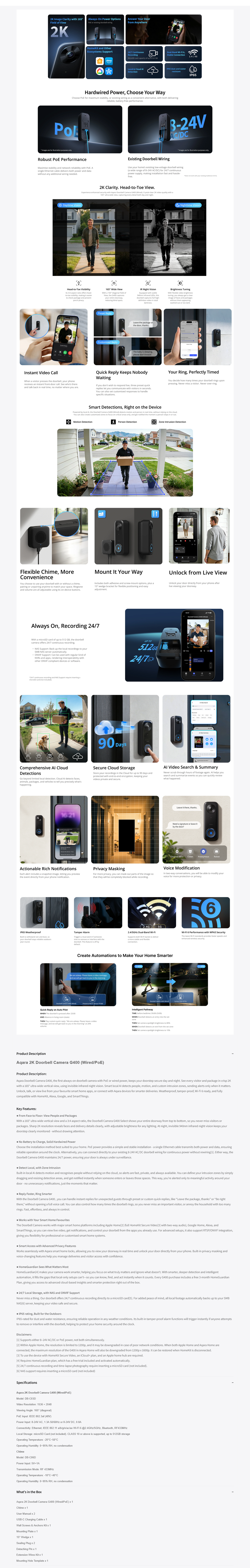 Aqara G400 2K Wired Smart Doorbell Camera