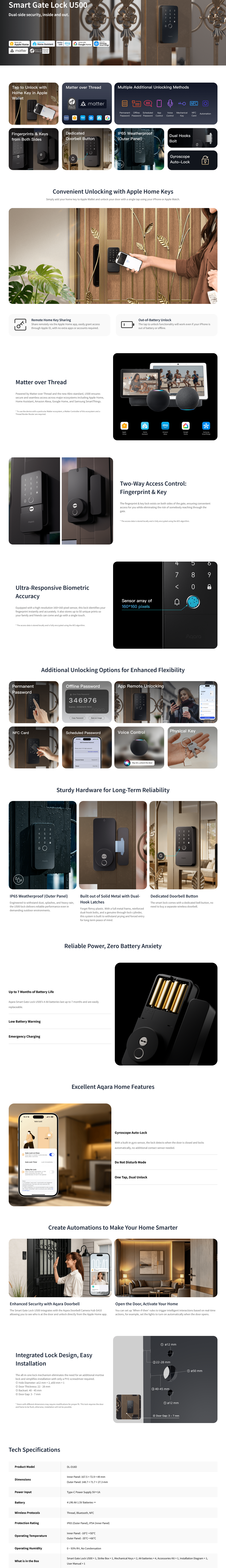 Aqara U500 Smart Gate Lock