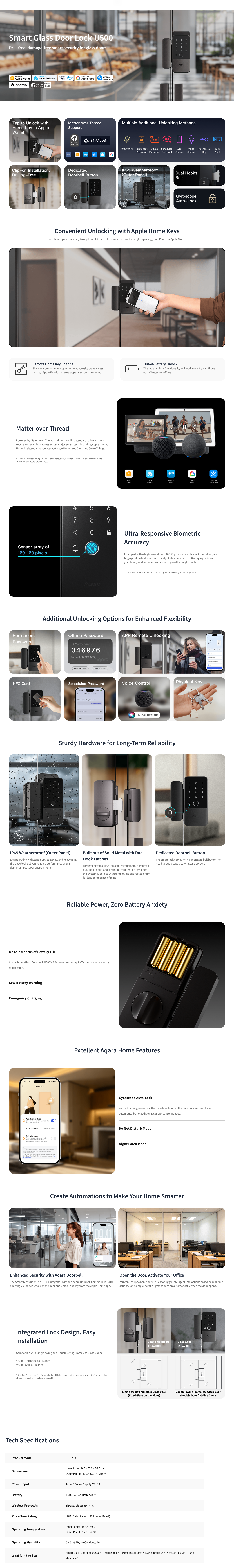 Aqara U500 Smart Glass Door Lock