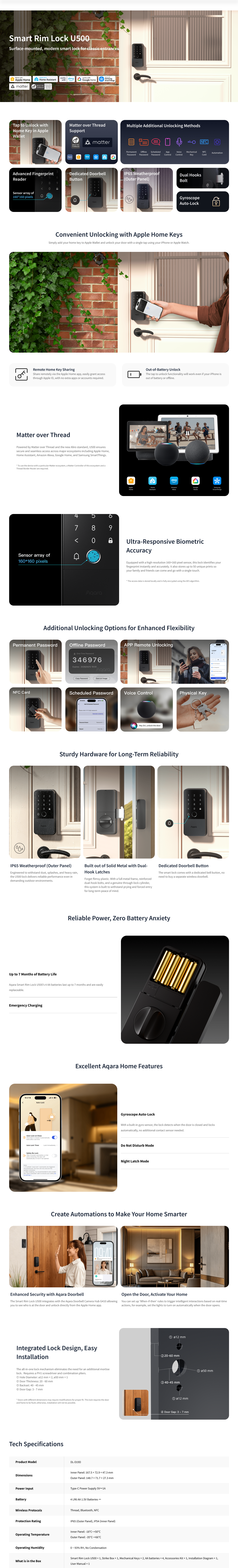 Aqara U500 Smart Rim Lock