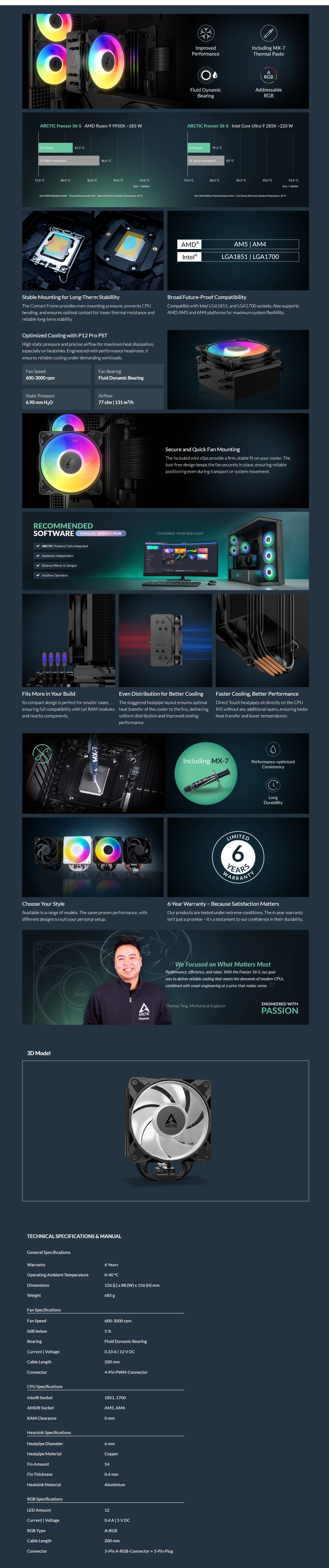 ARCTIC Freezer 36-S A-RGB CPU Cooler - Black