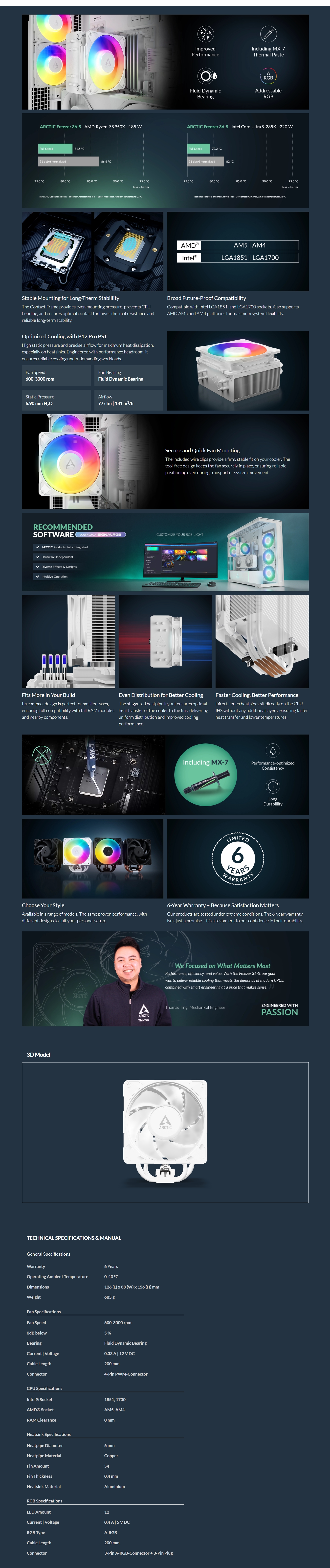 ARCTIC Freezer 36-S A-RGB CPU Cooler - White