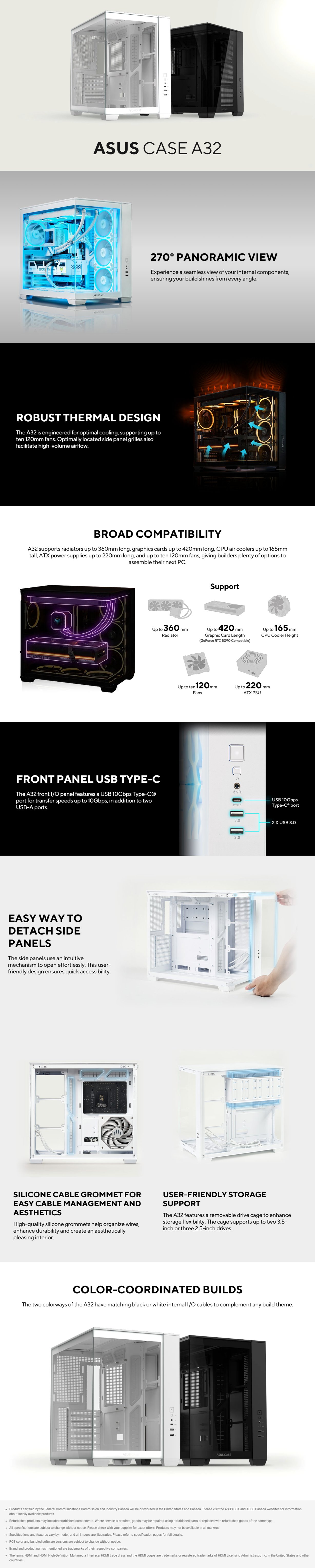 ASUS A32 Dual Chamber Tempered Glass ATX Case - Black