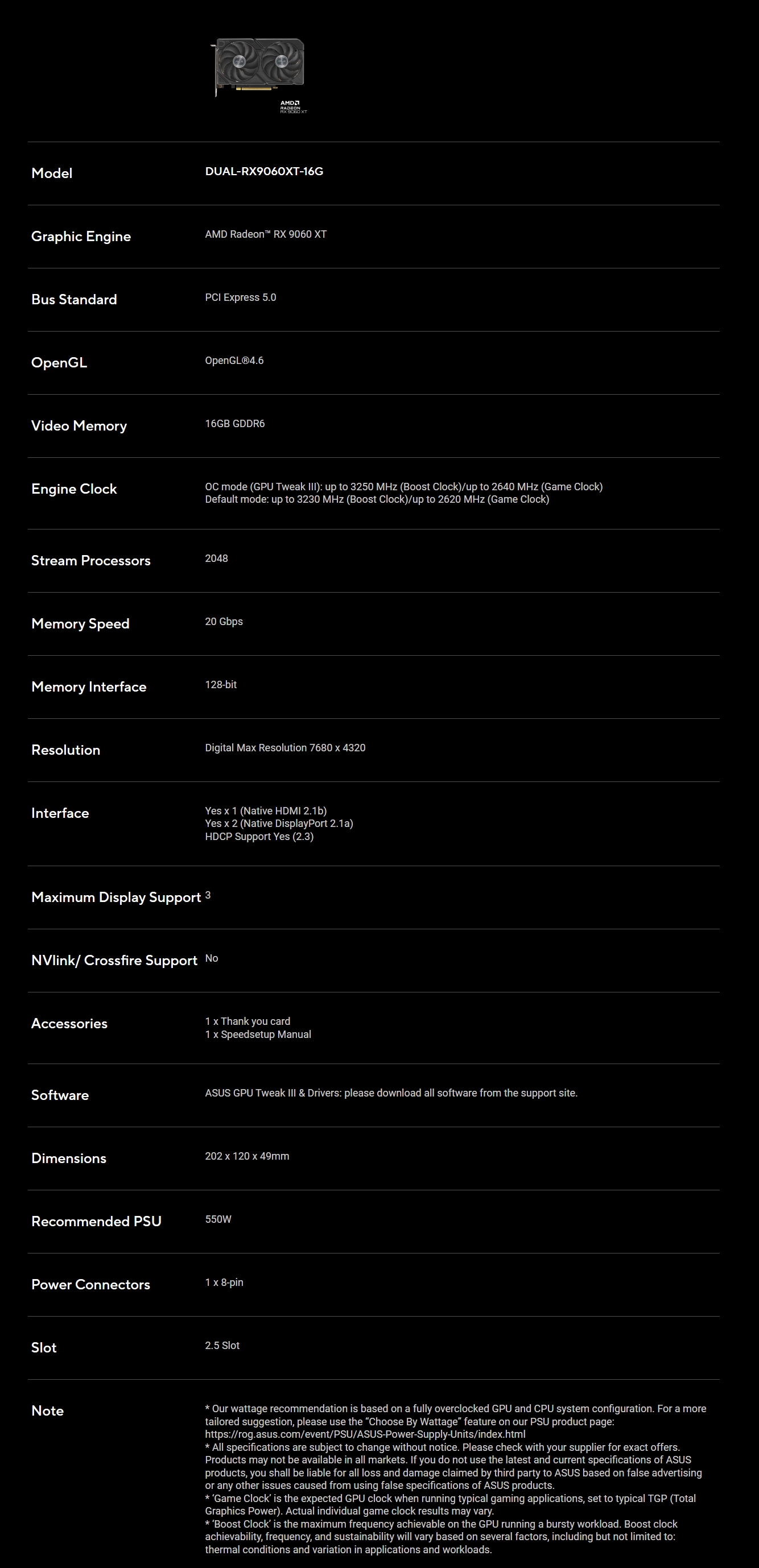 ASUS Dual Radeon RX 9060 XT 16GB GDDR6 Video Card